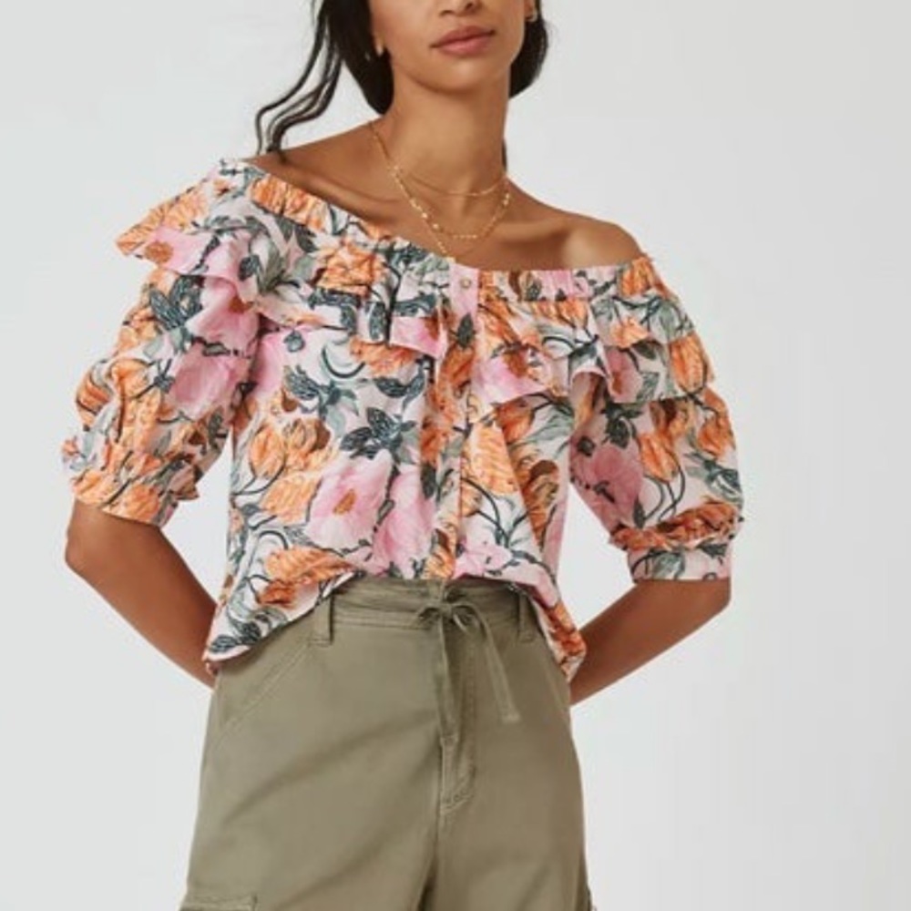 Cecilia Petterson Anthropologie Ruffled Off Shoulder Top
